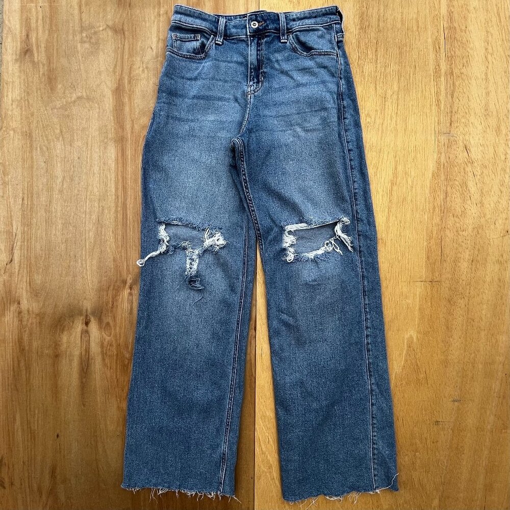 HOLLISTER HIGH RISE BAGGY DESTRUCTED STRETCH JEANS WOMEN’S sz 5R W27 L31